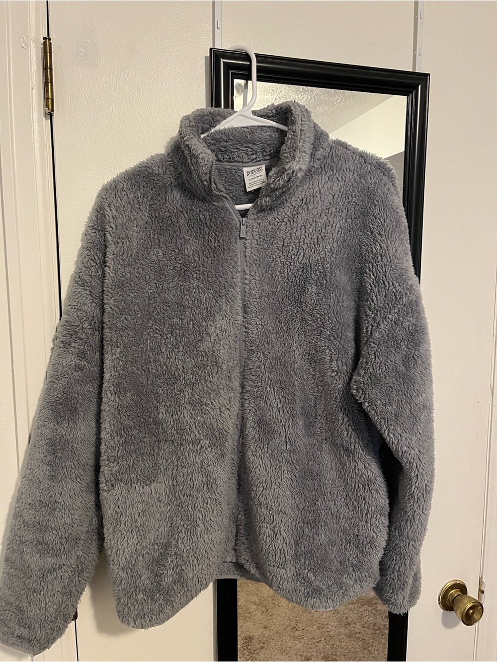 PINK Victoria's Secret Plush Grey Fuzzy Zip Jacket